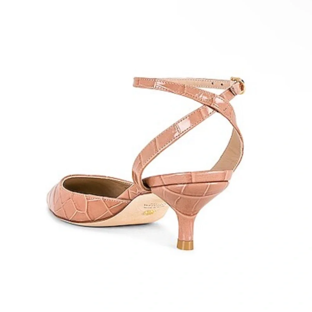 NEW NIB Stuart Weitzman Barelythere 50 Pump In Toast Printed Soft Croc
